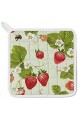 My Daily Kochschürze mit Taschen Ofenhandschuh und Topflappen Set Erdbeere Blumen Früchte Verstellbare Schürze Mikrowellen-Handschuh Topflappen 3-teilig Küchengeschenk-Set