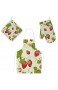 My Daily Kochschürze mit Taschen Ofenhandschuh und Topflappen Set Erdbeere Blumen Früchte Verstellbare Schürze Mikrowellen-Handschuh Topflappen 3-teilig Küchengeschenk-Set