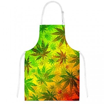 My Daily Kochschürze mit Taschen Ofenhandschuh und Topflappen-Set Marihuana-Cannabisblätter bunt verstellbare Schürze Mikrowellen-Handschuh Topflappen 3-teiliges Set