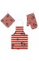 My Daily Kochschürze mit Taschen Ofenhandschuh und Topflappen Set Vintage Anker Rot Streifen Verstellbare Schürze Mikrowellen-Handschuh Topflappen 3-teiliges Küchengeschenk-Set