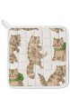 My Daily Küchenschürze mit Taschen Ofenhandschuh und Topflappen Set Katze Cartoon Kätzchen Einstellbare Kochschürze Mikrowellen-Handschuh Topflappen 3 Stück