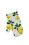 U-Life Küchenschürze mit Tasche Ofenhandschuh Topflappen Matten-Set Grün Gelb Zitronengelb Blumenmuster