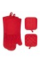 eletecpro Ofenhandschuhe 2 Topflappen und 1 Paar Topfhandschuhe Hitzebeständige Silikon und Baumwolle Handschuhe zum Küche Kochen Backen Grillen Rot