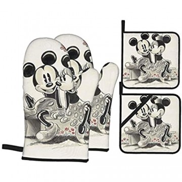 ESCFLAG Mickey Minnie Topfhandschuhe und Topflappen Sets (4-teiliges Anzug) wasserdicht und hitzebeständig guter Kochassistent