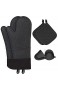 KIYA Topfhandschuhe 6er-Set 2 Extra Lange Silikonofenhandschuhe & 2 Mini Silikonhandschuhe & 2 Baumwolle Topflappen - Hitzebeständig Wasserfest leicht zu reinigen (schwarz)