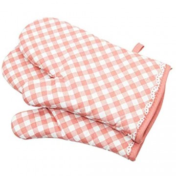 Losuya Ofenhandschuhe rutschfeste Baumwolle Gesteppte Handschuh-Küche Topflappen Kochhandschuhe Gitter-Stil (Rosa)