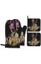 Ofenhandschuhe und Topflappen 4er-Sets Charakter Rockabilly Boogie Vintage von Pinup Rock Girl spielt auf Contrabass Pin Grillhandschuhe mit beständigen heißen Pads zum Kochen Kochen Backen Grillen