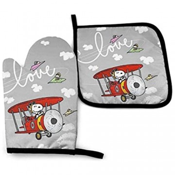 Ofenhandschuhe und Topflappen - Snoopy Flying mit flugzeughitzebeständigem Küchenkochofenhandschuh- und Topflappen-Set