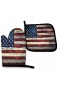 Ofenhandschuhe und Topflappen Vintage USA Flagge auf Holzbrett Hitzebeständige Topfhandschuhe Anti-Rutsch für Kochen Backen Grillen Grau