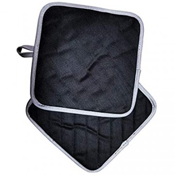 Rifny Topflappen Baumwoll Topflappen mit Tasche Hitzebeständig Ofenhandschuhe für Kochen Küche Backen BBQ 2er-Set Schwarz (Lange 21x21 cm)