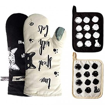 WAEKIYTL Ofenhandschuhe und Topflappen 4-teiliges Set hitzebeständige Handschuhe zum Schutz der Hände weiches Baumwollfutter Ofenhandschuhe für sicheres Grillen Kochen Backen Grillen