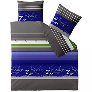 CelinaTex Touchme Biber Bettwäsche 200 x 200 cm 3teilig Baumwolle Bettbezug Mirja Streifen blau grau grün weiß