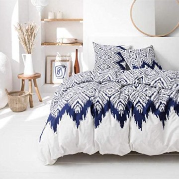 J&K Markets Bettbezug Milos Weiß/Blau Serie Cyclades 220 x 240 cm für Doppelbett 100 % Baumwolle limitierte Edition