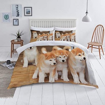 JOLIEAN Bettbezug-Bettwasche Four Puppies of Japanese Akita Inu Breed Dog Mikrofaser 140x200cm mit 2 Kissenbezugen 50x80cm