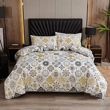 LAMEJOR Bettbezug-Set für Queen-Size-Betten Bohemian-Stil Blumenmuster luxuriös weich Bettbezug (1 Bettbezug + 2 Kissenbezüge)
