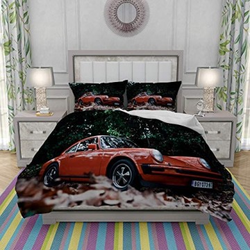 REIOIYE Bettbezug-Bettwasche Porsche 911 In The Woods Mikrofaser 140x200cm mit 2 Kissenbezugen 50x80cm