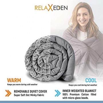 Relax Eden Gewichtsdecke mit abnehmbarem waschbarem Bettbezug 48\'\'x72\'\' | 15lbs Graue Decke + grauer Bezug