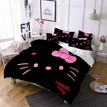 SK-YBB Hello Kitty 3D Drucken Bettbezug Kinderbettwäsche Mikrofaser super weich und bequem flauschig Schlafzimmer Dekoration Cartoon-Thema inklusive Reißverschluss (03 Single135x200cm (80x80cm))