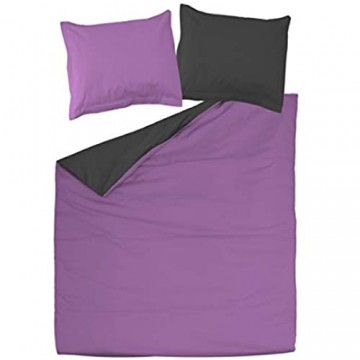 SoulBedroom Schwarz/Violett - Bettbezug 240x220 cm & 2 Kissenbezüge 80x80 cm 100% Baumwolle Bettwäsche Reversibel
