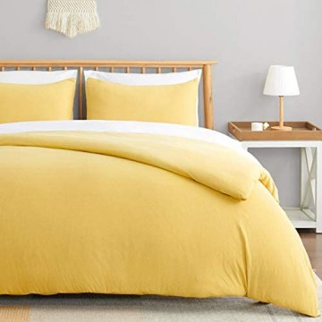 VEEYOO Jersey-Strick-Baumwoll-Bettbezug-Set für Doppelbett weich pflegeleicht Bettbezug mit Reißverschluss und Koner-Bändern atmungsaktiv 100 % Jersey-Baumwolle (gelb 1 Bettbezug 1 Kissenbezug)