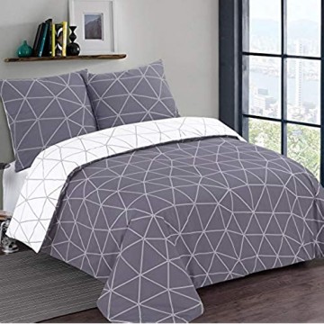 Vision Hugo Grey Bettbezug mit 2 passenden Kissenbezügen Baumwolle Grau 200 x 200 cm