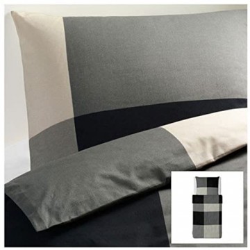 IKEA BRUNKRISSLA Bettwäscheset 2tlg.; schwarz/grau (140cm x 200cm und 80cm x 80cm); 100% Baumwolle