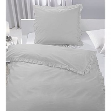 ka Bettwäsche Set Rüschen Romantik Vintage weiß Taupe 135x200 cm Baumwolle TOP (Taupe)