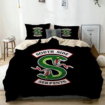 KOSALAER Bettwäsche Set Riverdale - South Side Serpents 3 Teilig Bettbezüge Mikrofaser Bettbezug 135 x 200cm mit Reißverschluss und 1 Kissenbezug