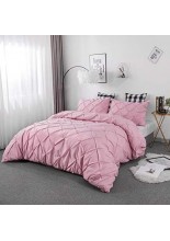 Loussiesd Einfarbig Rosa Bettwäsche Set mit Quetschfalten 155x220 cm + 80x80cm Damen Romantisch Bettbezug Weich Atmungsaktiv Polyester Betten Set mit Kissenbezug