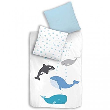 termana MEERESTIERE Bettwäsche Set · Kinder-Bettwäsche für Jungen & Mädchen · Ozean Delfin & Wal · Meer · Kissenbezug 80x80 + Bettbezug 135x200 cm - 100% Baumwolle