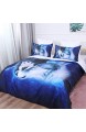 WONGS BEDDING Bettwäsche 200x200 cm Microfaser 3D Wolf Bettbezug Set 3 teilig Bettwäsche Set 1 Flauschige Bettbezug mit Reißverschluss und 2 mal 50x75cm Kissenbezüge-Blau&Weiß