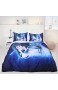WONGS BEDDING Bettwäsche 200x200 cm Microfaser 3D Wolf Bettbezug Set 3 teilig Bettwäsche Set 1 Flauschige Bettbezug mit Reißverschluss und 2 mal 50x75cm Kissenbezüge-Blau&Weiß