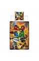 BERONAGE Lego Ninjago Kinder-Bettwäsche Ninja Crew 135x200 cm + 80x80 cm 100% Baumwolle Linon Cole Jay Kai Lloyd Zane NYA Misako Sensei Wu - Renforcé - Zwei Vollmotive/deutsche Größe - Reißverschluss