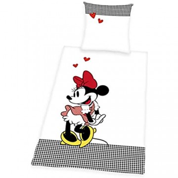 Herding Bettwäsche- Set Disney\'s Minnie Mouse Kopfkissenbezug 80x80cm Bettbezug 135x200cm Renforcé mit Qualitäts- Reißverschluss