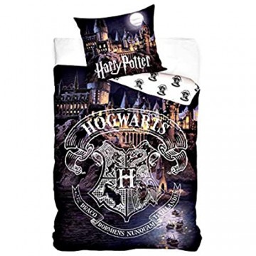 UNIVERSAL Wende Bettwäsche-Set Harry Potter 135 x 200 cm 80 x 80 cm 100% Baumwolle Linon Hogwarts Schule deutsche Standartgröße